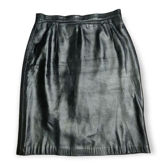 SKIN ON SKIN VINTAGE BLACK GENUINE LEATHER CLASSIC PENCIL SKIRT SIZE 10 - Picture 2 of 7